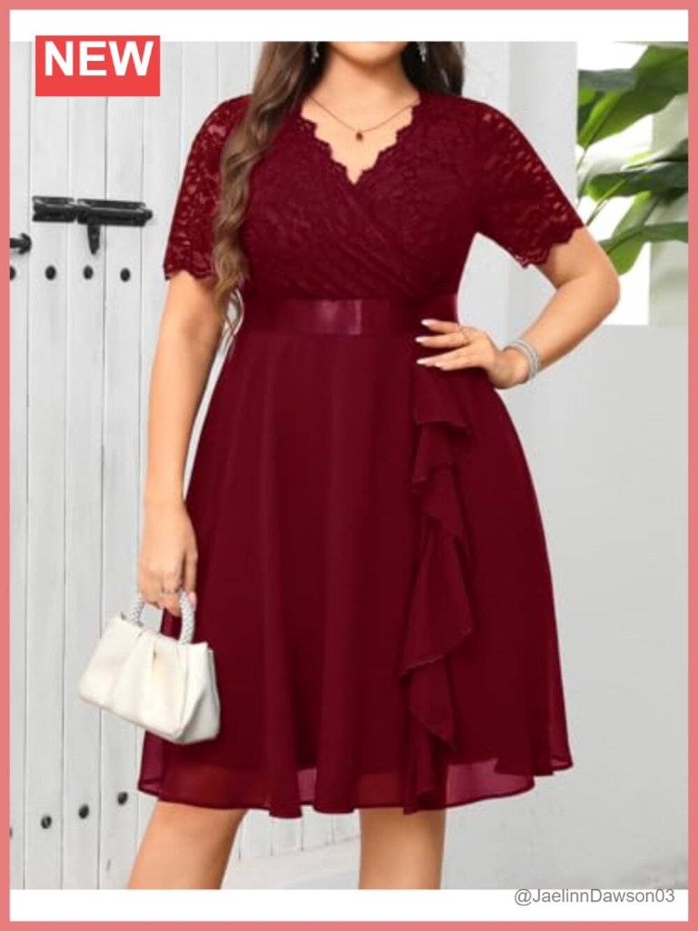 Talisea Plus Size Lace Chiffon Ruffle Tea Length Dress - Picture 3 of 6